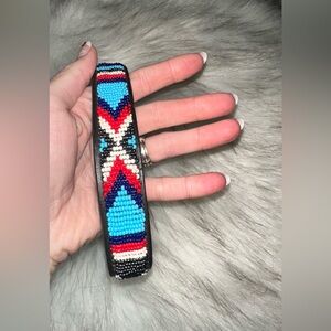 NWT All Leather Hand Beaded Dog Collar $200 MSRP